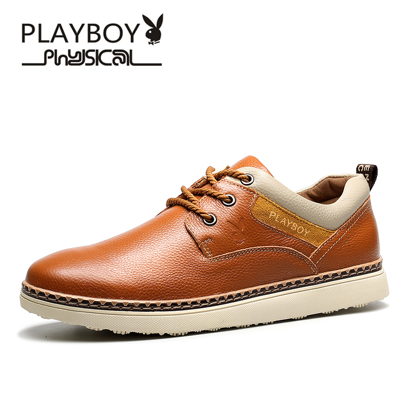 花花公子(PLAYBOY)男鞋2019春夏季新款男士单鞋真皮休闲皮鞋英伦系带休闲鞋牛皮商务正装皮鞋休闲鞋 男