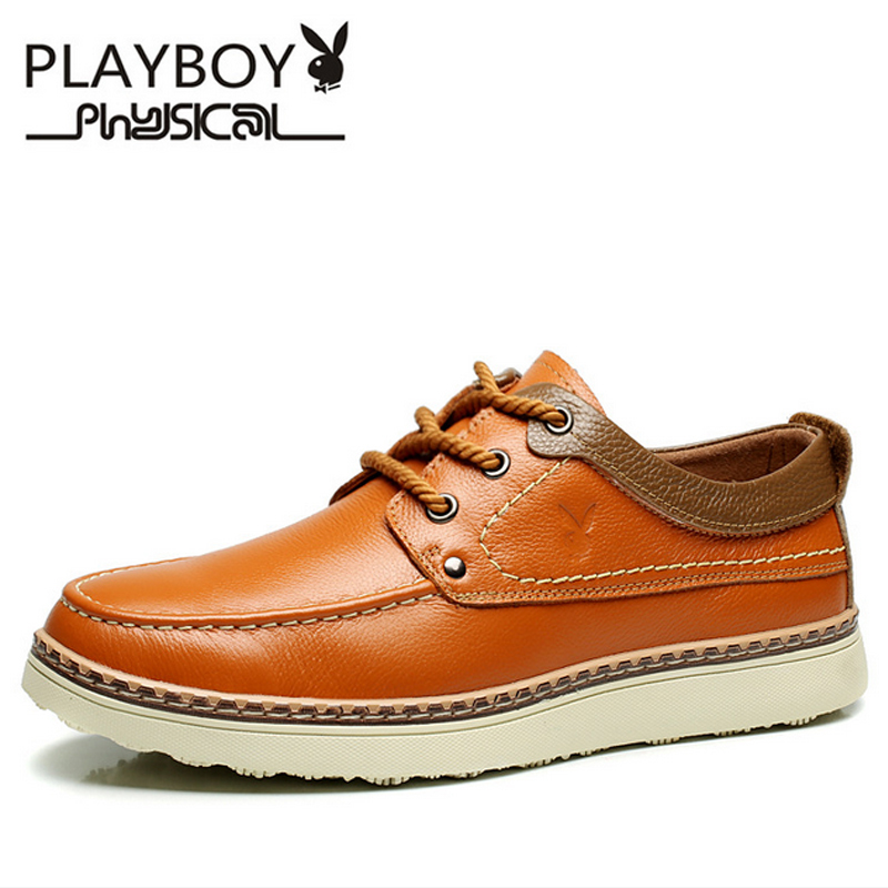 花花公子(PLAYBOY)新款男士头层牛皮商务休闲皮鞋系带加绒棉鞋男英伦正装男鞋子