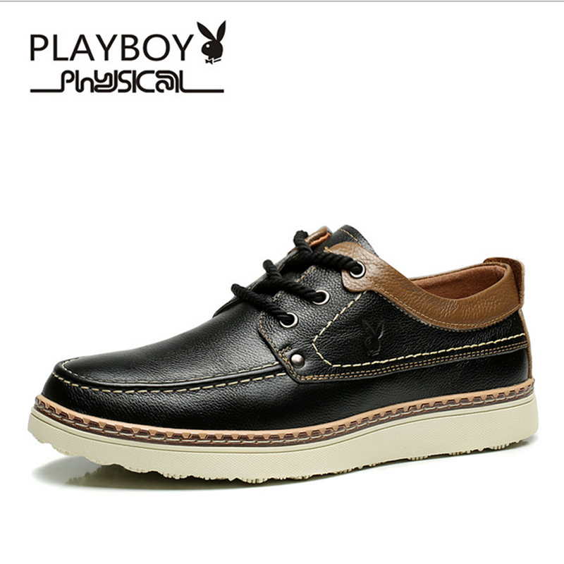 花花公子(PLAYBOY)新款男士头层牛皮商务休闲皮鞋系带加绒棉鞋男英伦正装男鞋子