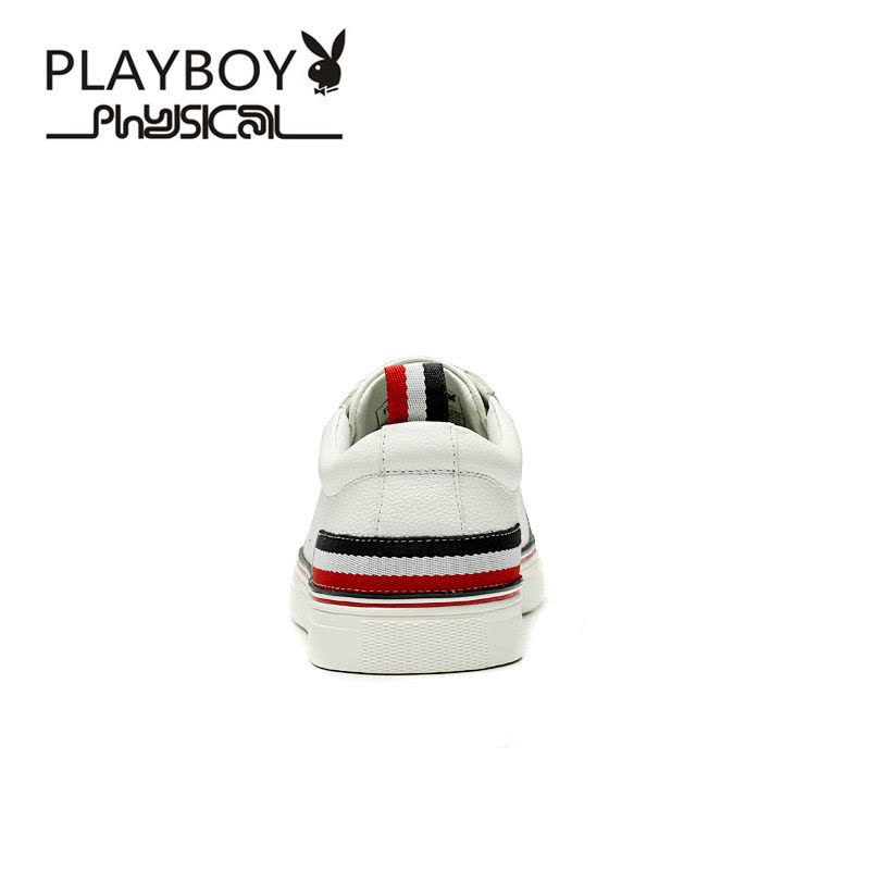 花花公子(PLAYBOY男鞋新款圆头透气真皮小白鞋男式休闲鞋头层牛皮男板鞋白色鞋子男鞋板鞋高帮休闲皮鞋商务鞋子 男图片