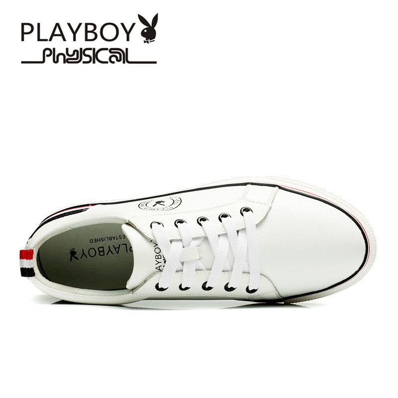 花花公子(PLAYBOY男鞋新款圆头透气真皮小白鞋男式休闲鞋头层牛皮男板鞋白色鞋子男鞋板鞋高帮休闲皮鞋商务鞋子 男图片