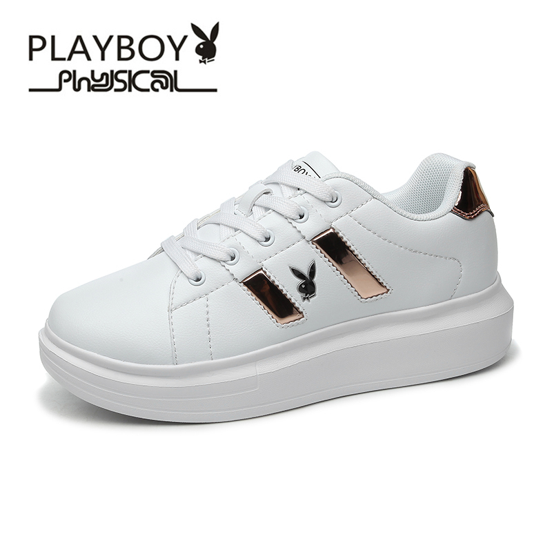 花花公子(PLAYBOY)板鞋女新款小白鞋韩版系带学生厚底运动休闲鞋子 女