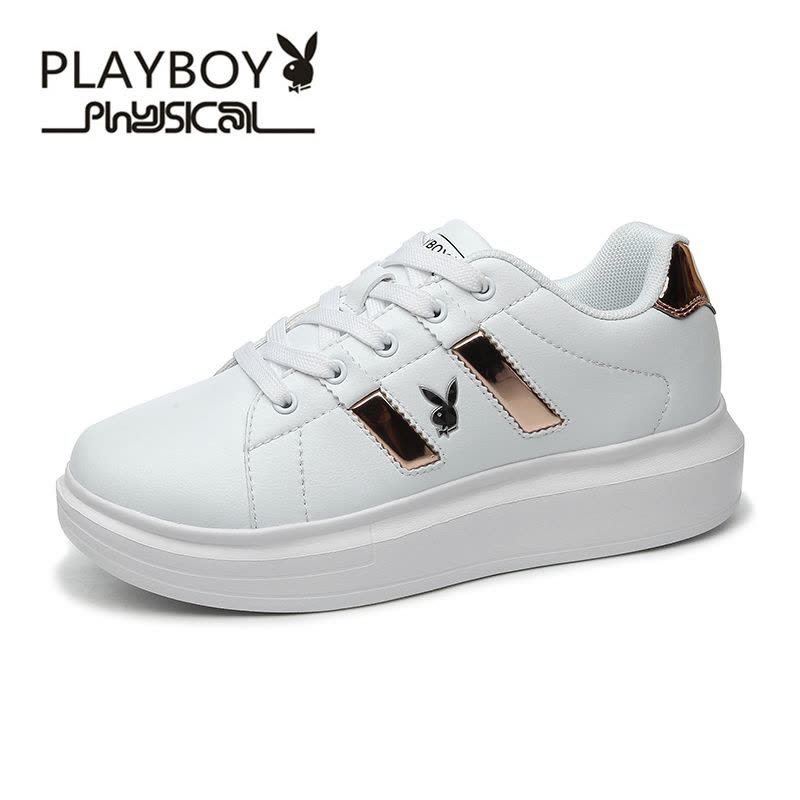 花花公子(PLAYBOY)板鞋女新款小白鞋韩版系带学生厚底运动休闲鞋子 女图片