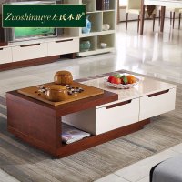左氏木业 简约现代客厅家具亮光烤漆钢化玻璃茶几电视柜套装