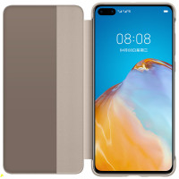 华为P40 原装智能视窗保护套 全包防摔翻盖手机壳手机套保护壳 P40 智能视窗保护套(卡其色)