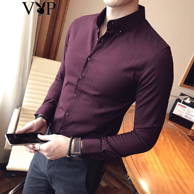 花花公子贵宾2017春秋新款长袖衬衫男士韩版修身熟男商务衬衫男