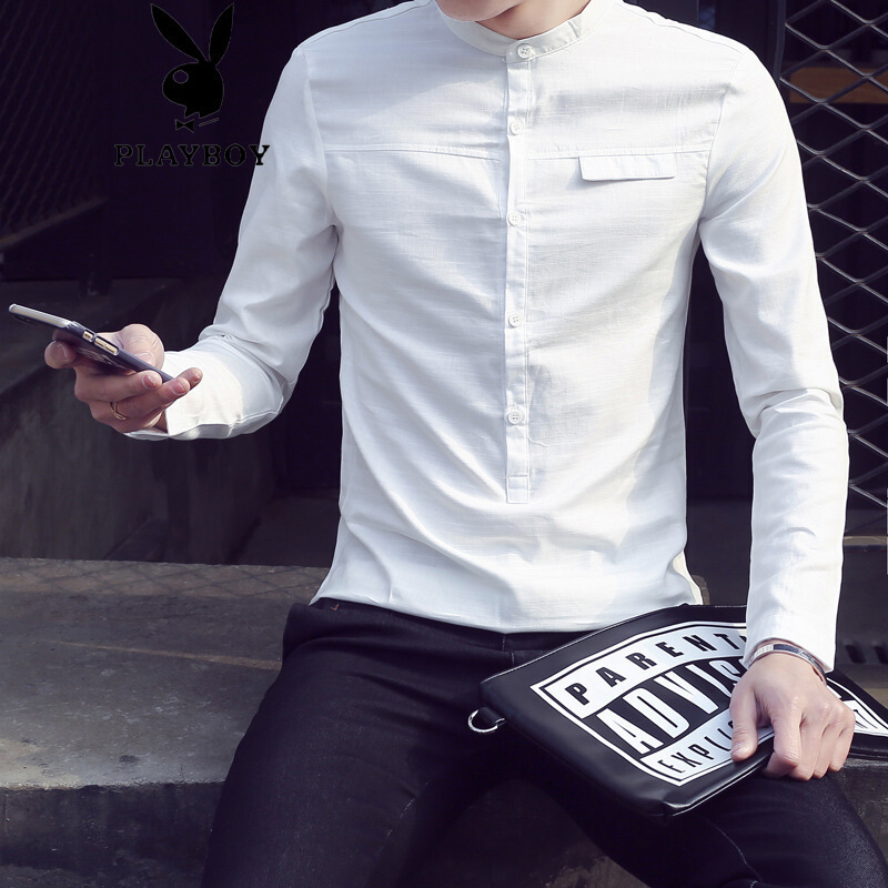 贵宾小码s码衬衫男亚麻长袖上衣矮小个子les日系立领棉麻衬衣紧身修身