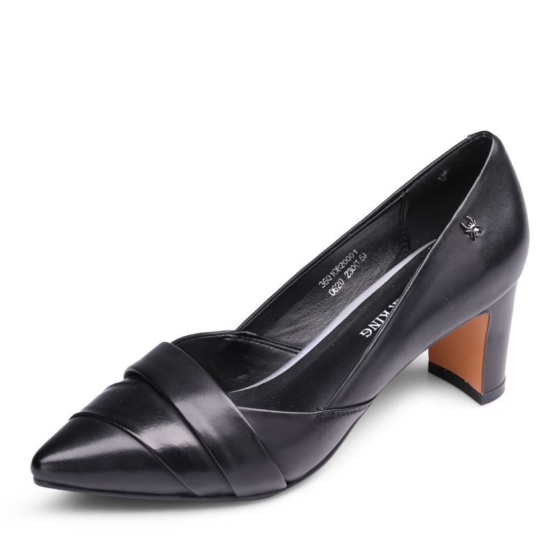 蜘蛛王女鞋高跟秋季新款简约尖头真皮女单鞋英伦牛皮鞋透气正装鞋