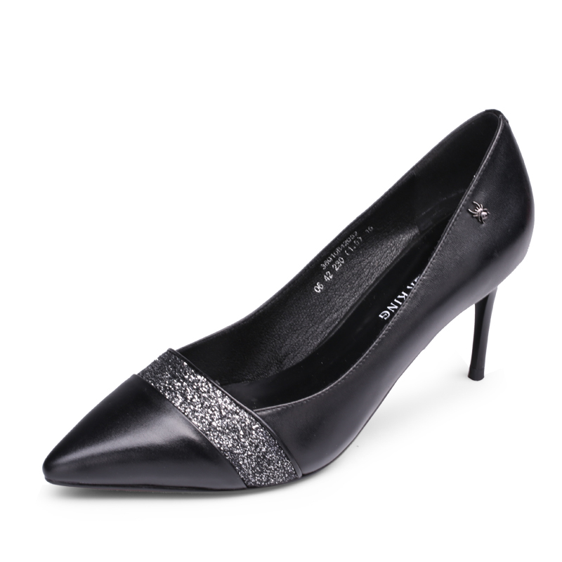 蜘蛛王女鞋秋季新款尖头女士高跟鞋细跟通勤浅口正装单鞋子女