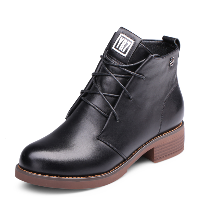 蜘蛛王女靴短靴冬季新款真皮休闲短筒加绒女棉靴系带潮靴低跟