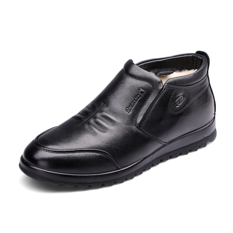 蜘蛛王男棉鞋正品冬款真皮套筒羊毛棉皮鞋软牛皮休闲高帮冬鞋