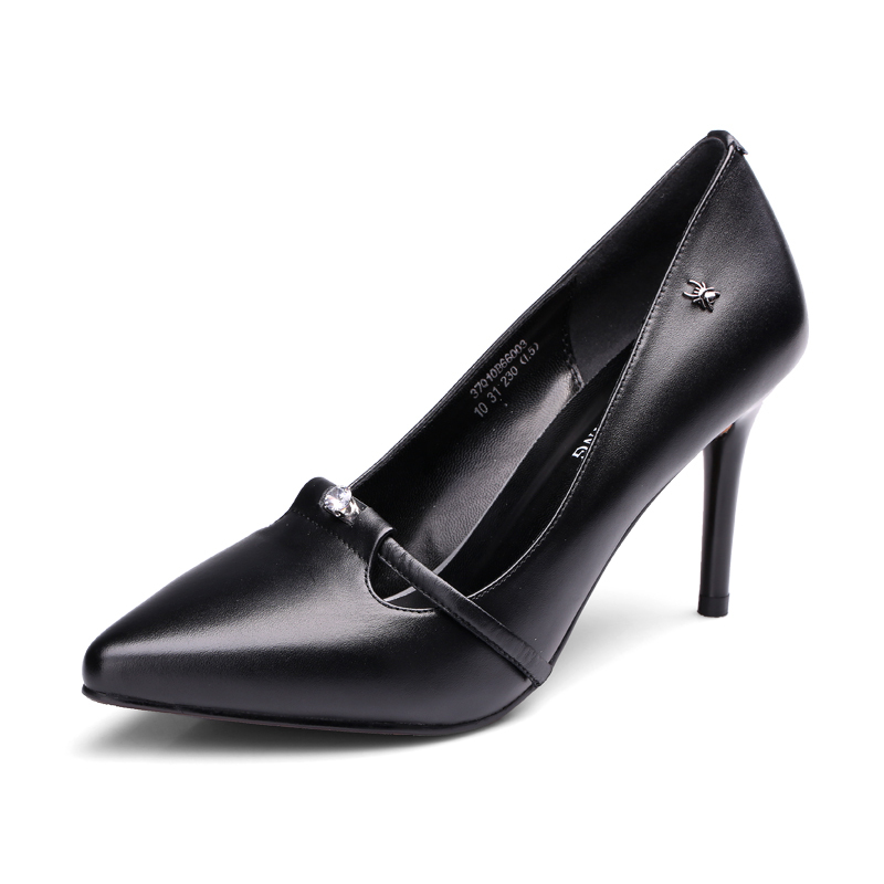 蜘蛛王女鞋高跟鞋2017春季新品尖头简约工作鞋女士单鞋细跟浅口鞋