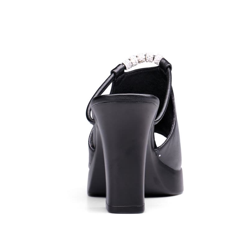 蜘蛛王女鞋正品2017夏季新款真皮一字型拖鞋休闲高粗跟女凉鞋透气图片