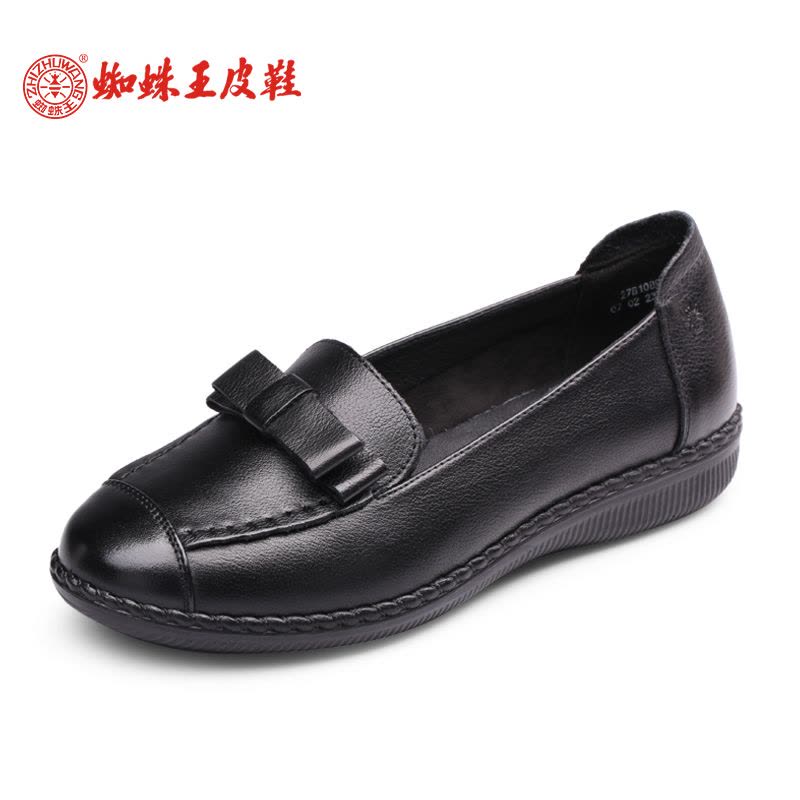 蜘蛛王女鞋平底2017秋季新款浅口蝴蝶结真皮女单鞋软底防滑妈妈鞋图片