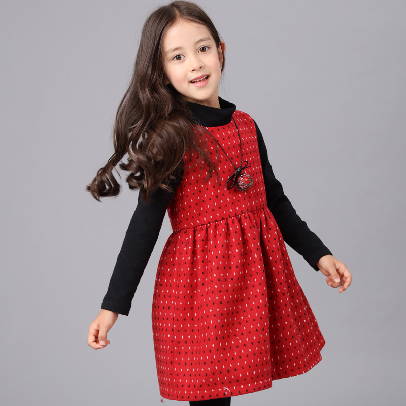 卡兹娜拉女童连衣裙秋冬加厚桃心呢子裙中大童背心裙儿童裙子3-10岁