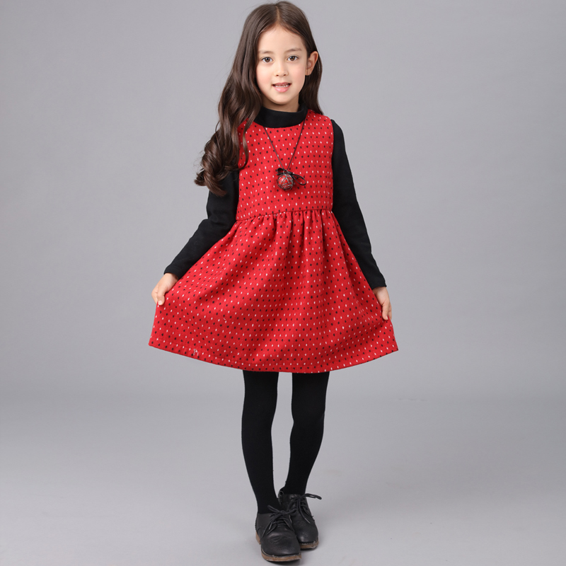 卡兹娜拉女童连衣裙秋冬加厚桃心呢子裙中大童背心裙儿童裙子3-10岁