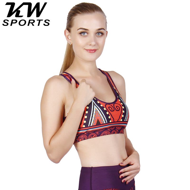 KW SPORTS正品 紧身印花无袖瑜伽服短背心女式健身跑步运动服上装图片