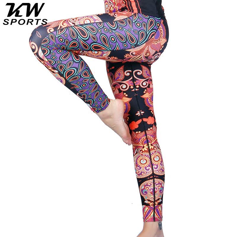 KW SPORTS 时尚印花女式紧身瑜伽裤舞蹈跑步健身裤收口小脚束腿裤图片