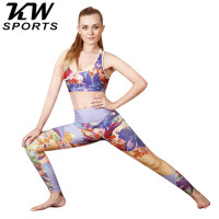 KW SPORTS 高端优雅运动跳操瑜伽服套装 潮流紧身印花瑜伽裤背心