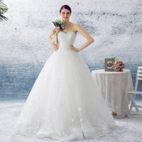 婚纱礼服2016年夏季新款抹胸蓬蓬婚纱齐地新娘韩版白色网格纱绑带款婚纱定制