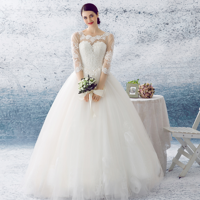 婚纱礼服2016年新款立领蓬蓬裙婚纱齐地宫廷风白色缎面绑带款婚纱定制