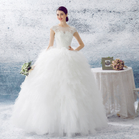 婚纱礼服2016年新款双肩蓬蓬裙婚纱齐地韩版白色网纱绑带款婚纱定制