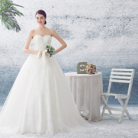 婚纱礼服2016年新款抹胸蓬蓬裙婚纱齐地韩版网格纱绑带款婚纱定制