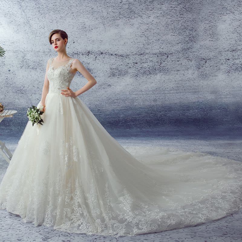 婚纱礼服2016新款双肩蓬蓬裙婚纱齐地韩版欧根纱婚纱定制图片