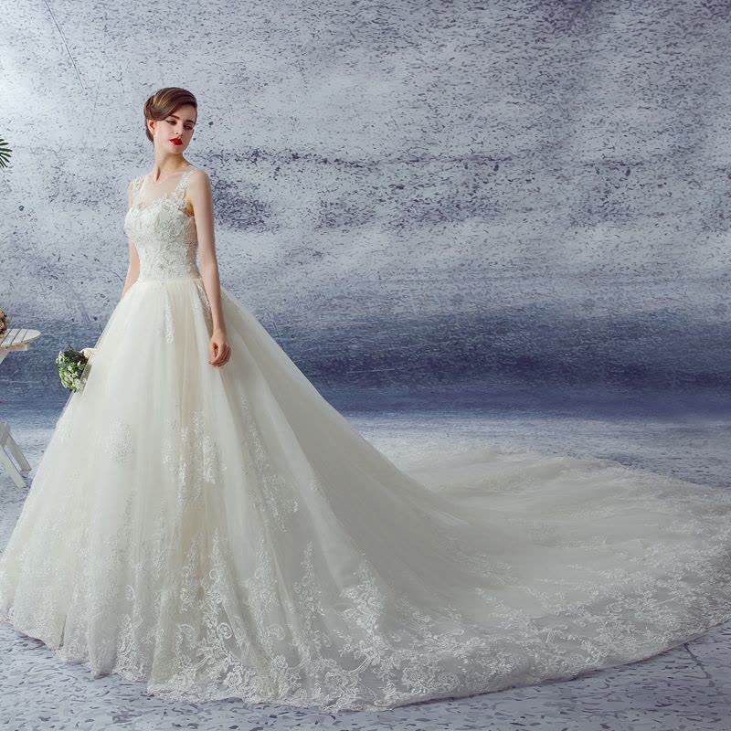 婚纱礼服2016新款双肩蓬蓬裙婚纱齐地韩版欧根纱婚纱定制图片