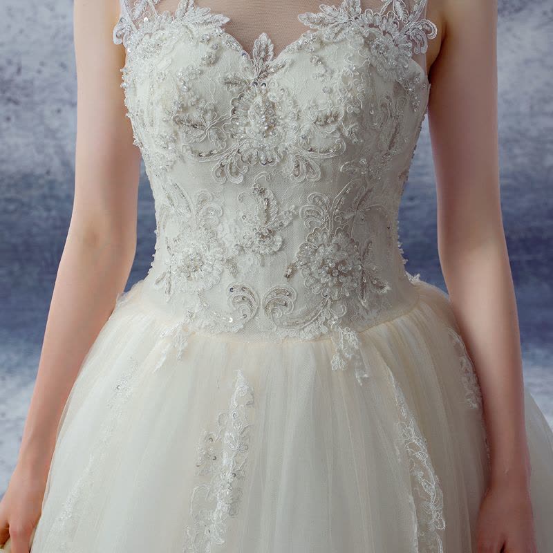 婚纱礼服2016新款双肩蓬蓬裙婚纱齐地韩版欧根纱婚纱定制图片