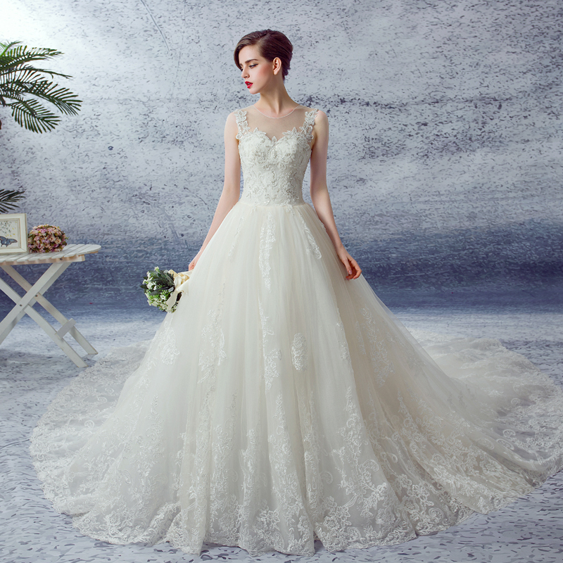 婚纱礼服2016新款双肩蓬蓬裙婚纱齐地韩版欧根纱婚纱定制