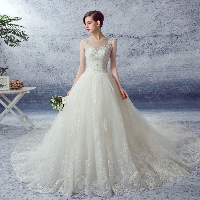 婚纱礼服2016新款双肩蓬蓬裙婚纱齐地韩版欧根纱婚纱定制图片