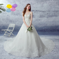 2016新款双肩大拖尾时尚公主蓬蓬裙钉珠婚纱定制