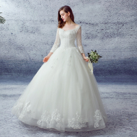 2016新款V领双肩齐地长袖钉珠韩式蓬蓬裙婚纱定制