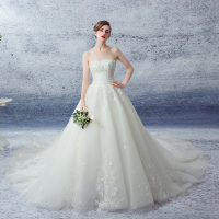 2016新款抹胸绑带时尚韩式简约蓬蓬裙大拖尾蕾丝婚纱定制