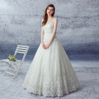2016新款圆领双肩蓬蓬裙蕾丝韩版齐地婚纱定制