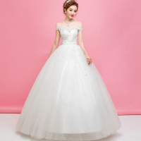 2016新款婚纱礼服一字肩V领齐地蓬蓬裙韩式婚纱定制