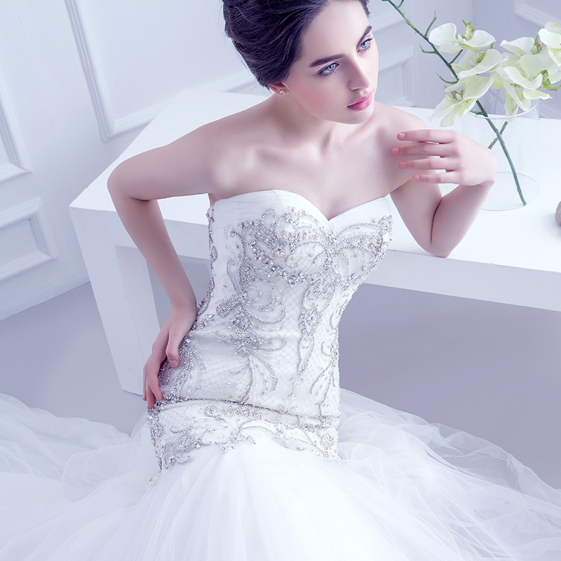 婚纱礼服2016新款抹胸修身鱼尾婚纱拖尾性感韩式公主显身材大拖尾婚纱定制