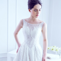 婚纱礼服2016新款双肩a字裙婚纱拖尾高端手工钉珠性感大拖尾婚纱定制