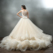 婚纱礼服2016新款双肩蓬蓬裙婚纱拖尾性感米白色网纱婚纱定制