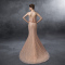 2016秋冬新款经典挂脖收腰鱼尾豆沙色长拖尾晚礼服
