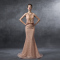 2016秋冬新款经典挂脖收腰鱼尾豆沙色长拖尾晚礼服