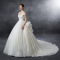 2016秋冬新款一字肩蓬蓬裙网纱大拖尾婚纱