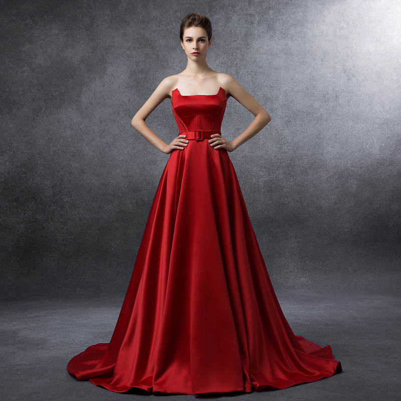 2016秋冬新款性感抹胸修身A字裙简约露背拖尾晚礼服