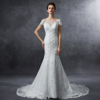 2016秋冬新款优雅双肩修身鱼尾白色简约拖尾婚纱