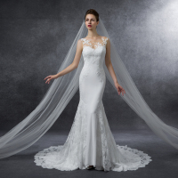2016秋冬新款经典双肩修身鱼尾白色优雅蕾丝拖尾婚纱