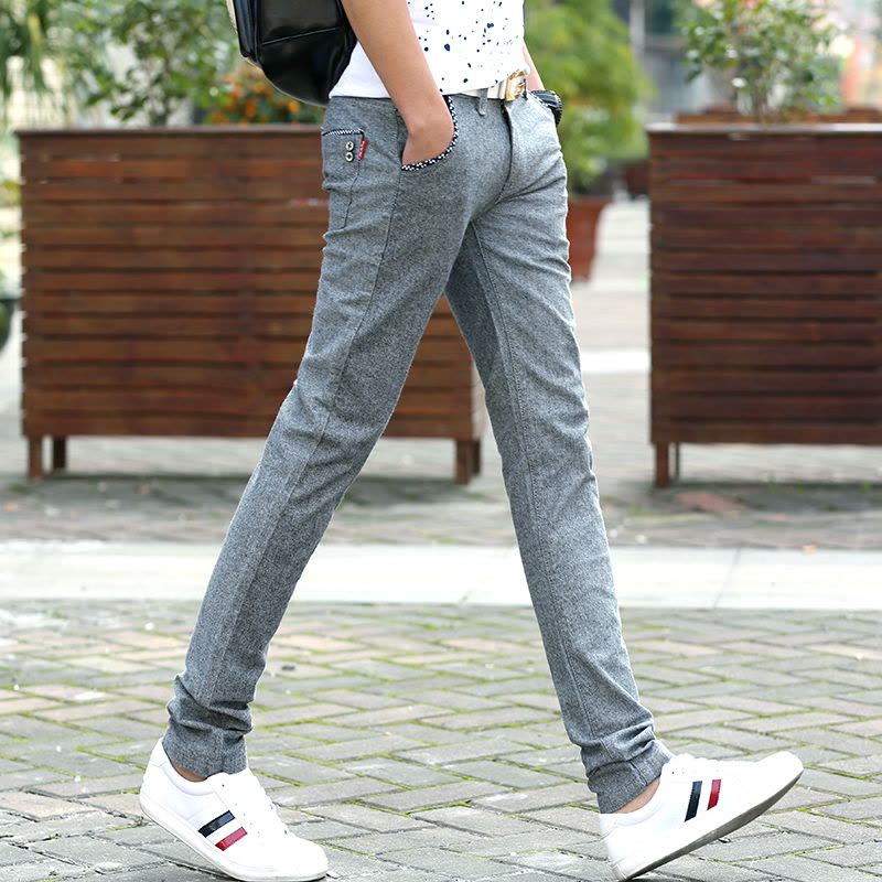 抢购2件只需99元秋季男士修身弹力休闲裤韩版时尚青少年小直筒脚长裤图片