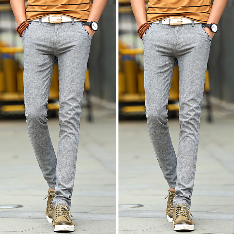 抢购2件只需99元秋季男士修身弹力休闲裤韩版时尚青少年小直筒脚长裤