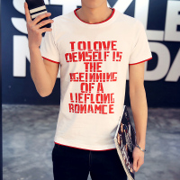 短袖t恤男圆领青少年韩版短袖上衣修身日系潮牌字母休闲印花T恤男