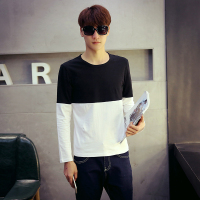 长袖t恤衫男上衣圆领韩版打底衫青少年修身衣服休闲黑白春夏季新款潮